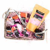 large Scottish rose and patchouli seagrass basket gift set. filled with the full range of Scottish rose and patchouli  products all handmade in Tobermory by the Isle of Mull soap co